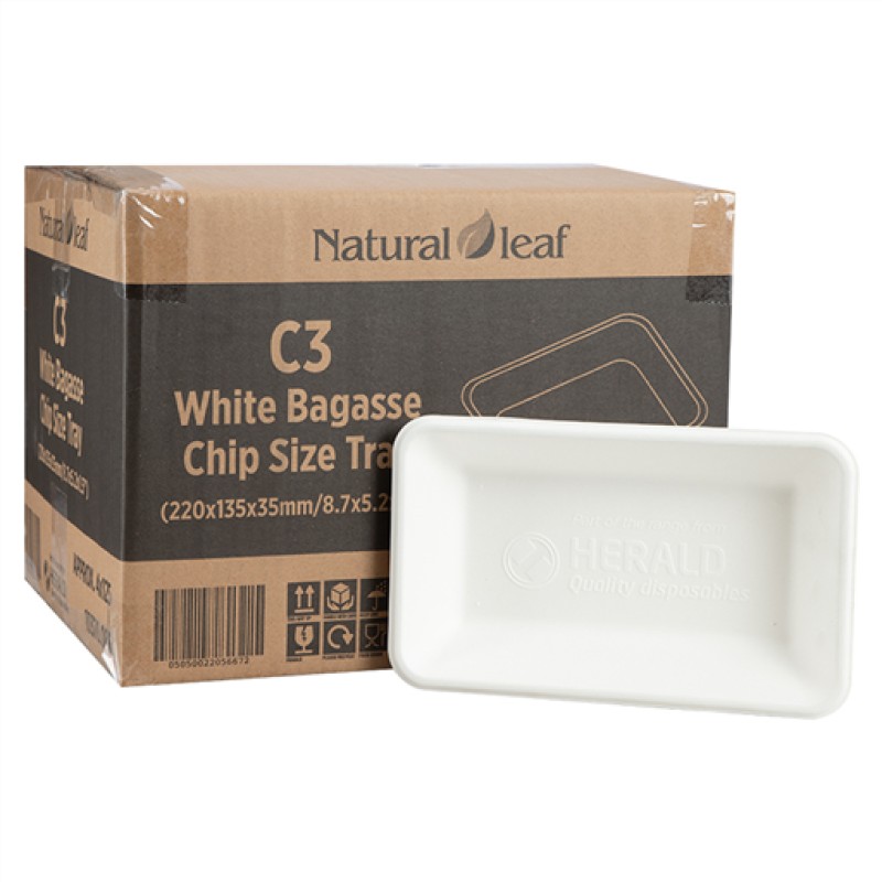Bagasse Chippy Trays 3 Deep White