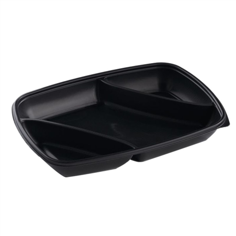 SABERT 3 COMP RECTANGULAR CONTAINER BLACK