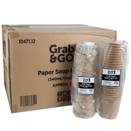 Grab - Go 12oz/340ml Paper Soup Cuplid Kraft (1x500PCS)