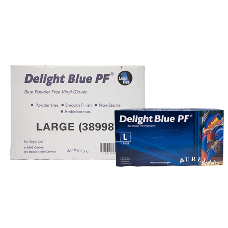 VINYL GLOVES BLUE POWDER FREE LARGE 38998