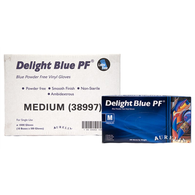 VINYL GLOVES BLUE POWDER FREE MEDIUM 38997