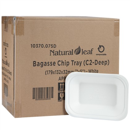 Naturalleaf Chippy Trays Size 2 (c2) (179x132x32mm) Bagasse (4x125PCS)