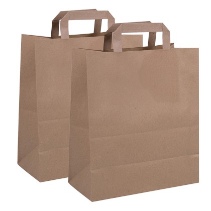 JJ Premium Medium Brown Paper SOS Carrier Bags with Flat Handles 1x250