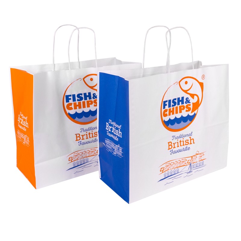 Fish & Chips Large Twisted Handle Paper Carrier Bags  360x310x155mm 1x125
