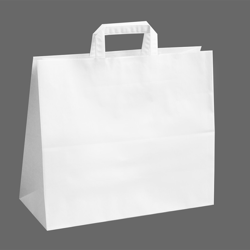Jumbo White Paper Carrier Bags with Flat Handles 360x150x315mm 1x125