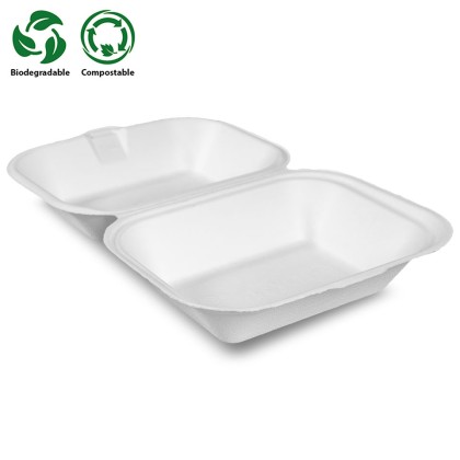 Enviroware Medium White Bagasse Food Box 193x78x147mm/8x6