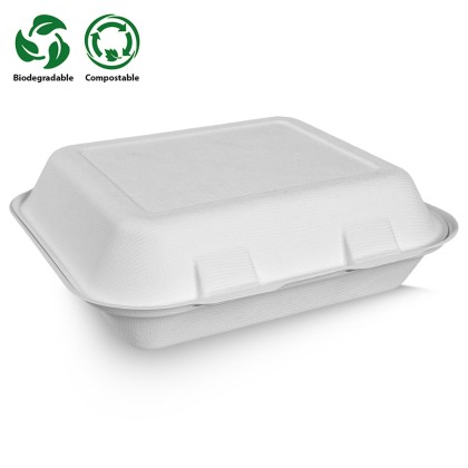 Enviroware Large White Bagasse Food Box 240x70x151mm/10x6