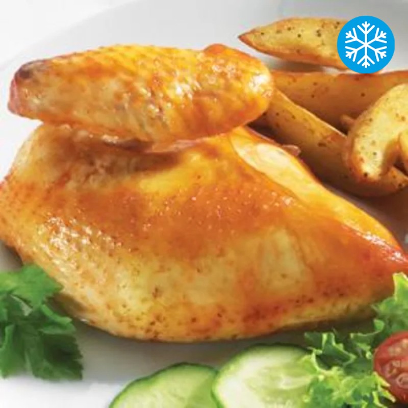 George Morris Halal Cooked Chicken Breast Quarters Blue Label 10/12oz 4x8