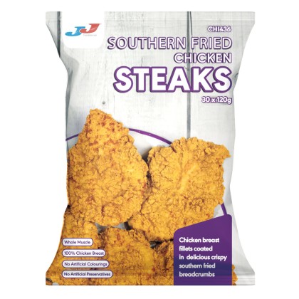 JJ Halal Whole Muscle Southern Fried Chicken Steaks 30x120g