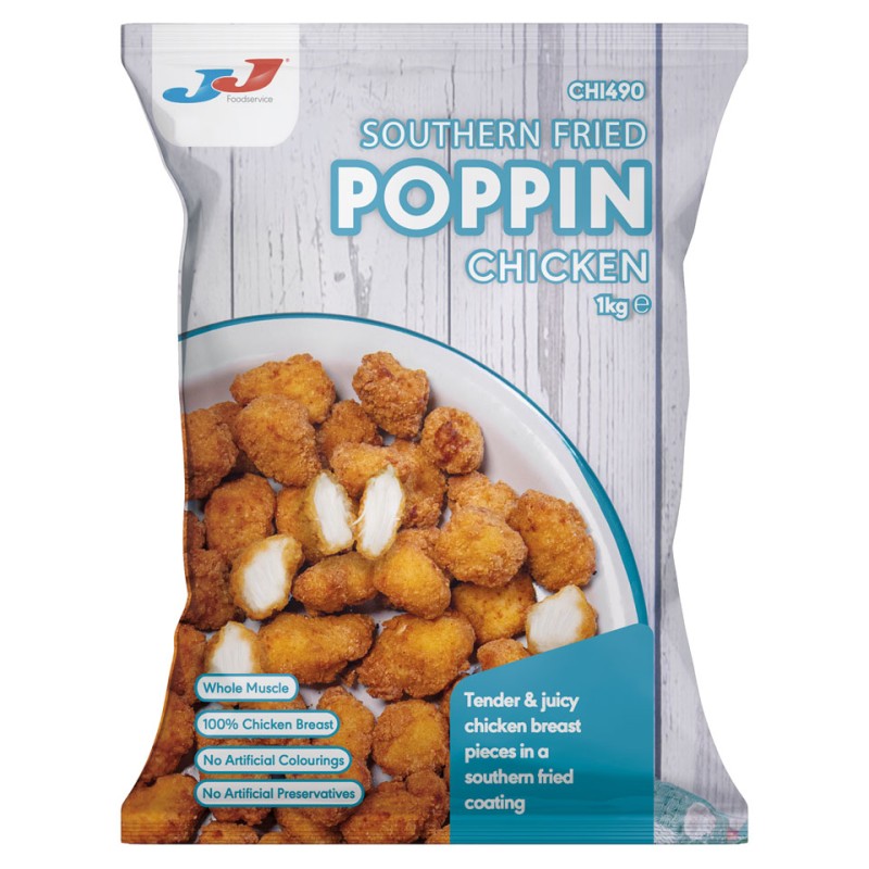 JJ Halal Whole Muscle Southern Fried Poppin Chicken 1x1kg