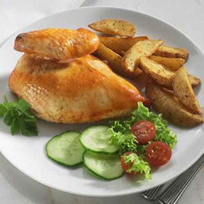 George Morris Halal Cooked Chicken Breast Quarters Green Label 12/14oz 4x6