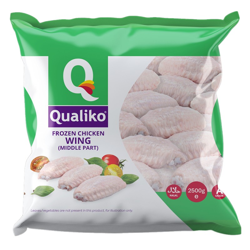 Qualiko IQF Halal Raw Chicken Mid Wings 1x2.5kg