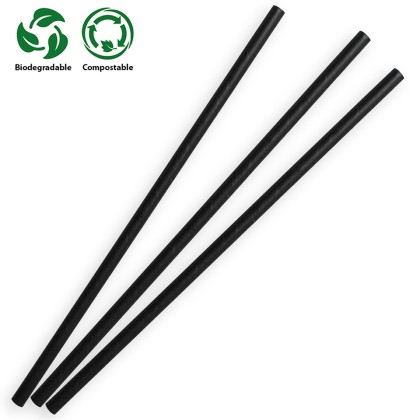 Black Compostable Paper Straws 197x6x6mm 1x250