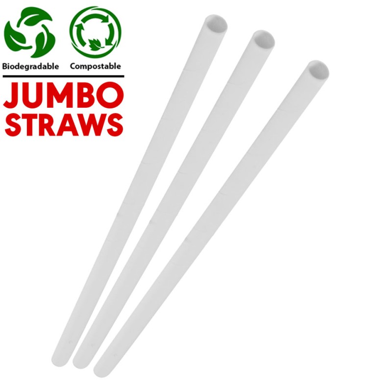 Jumbo White Compostable Paper Smoothie Straws 230x8x8mm 1x250