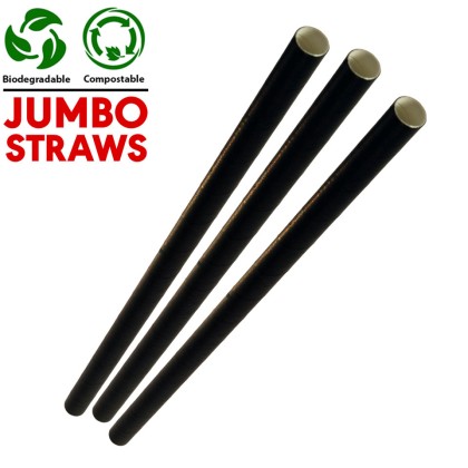 Jumbo Black Compostable Paper Smoothie Straws 230x8x8mm 1x250