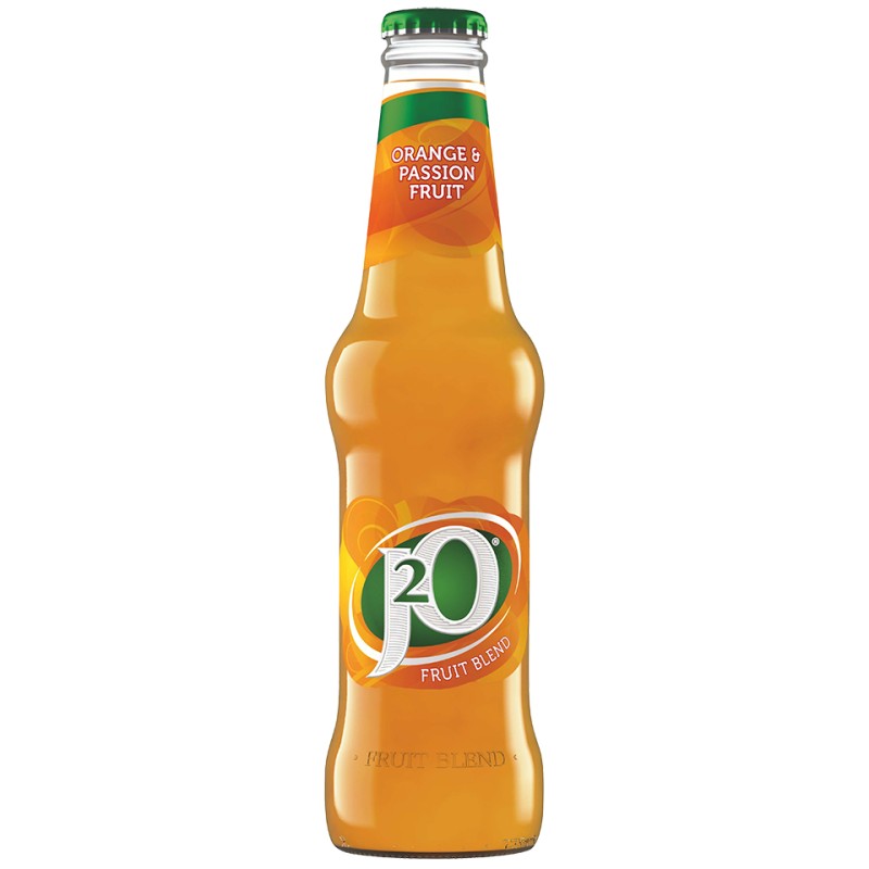 J2O Orange & Passion Fruit Glass Bottles 24x275ml
