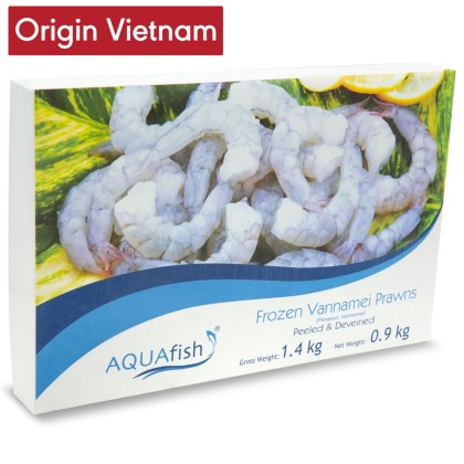 Aquafish Raw Vannamei Prawns P&D 26/30, 900g net 6x1.4kg