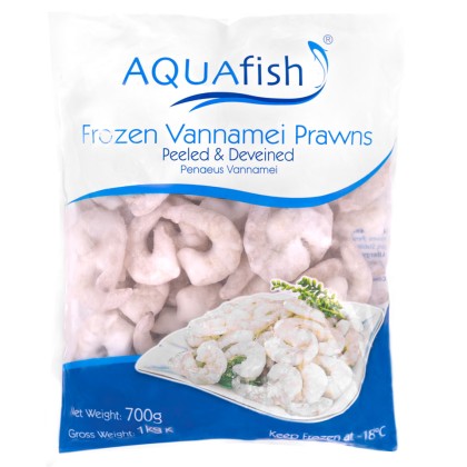 Aquafish IQF Raw P&D Vannamei Prawns 26/30, 700g net 1x1kg