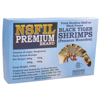 NSFIL Premium Raw HLSO Block, Black Tiger Prawns 16/20, 6x700g net 6x1.4kg