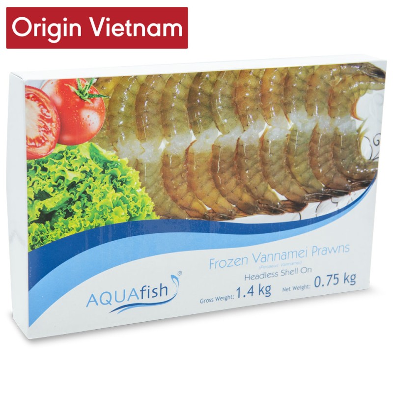 Aquafish Raw Vannamei Prawns Headless Shell On (21/25, 6x750g net) 6x1.4kg