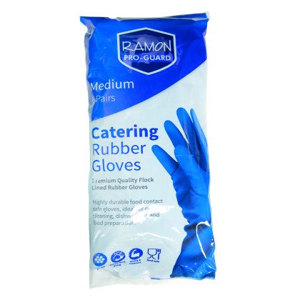 Food Safe Blue Rubber Gloves Medium-1x6pairs