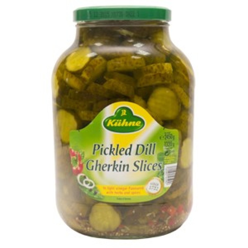 Kuhne Dill Chips Sliced Gherkins Glass Jar 1x2.45kg